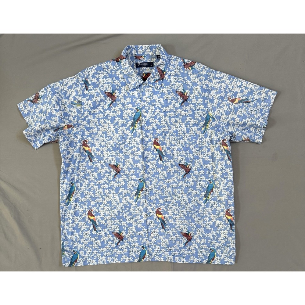 mens cremieux button down short sleeve shirt Blue Parrot Print Size XL‎